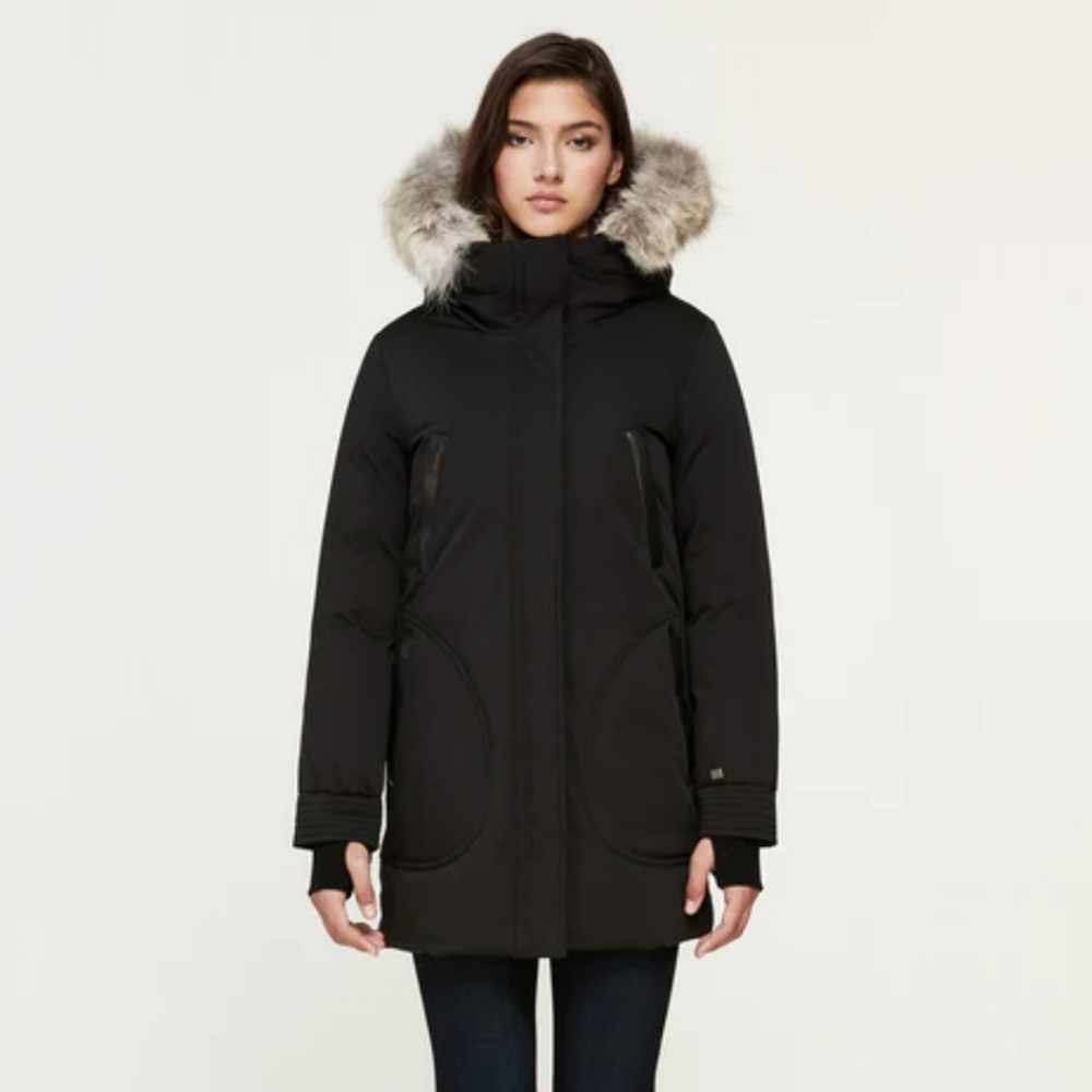 Soia & Kyo Black Hooded Puffer Coat with Fur Trim - Picture 2 of 8